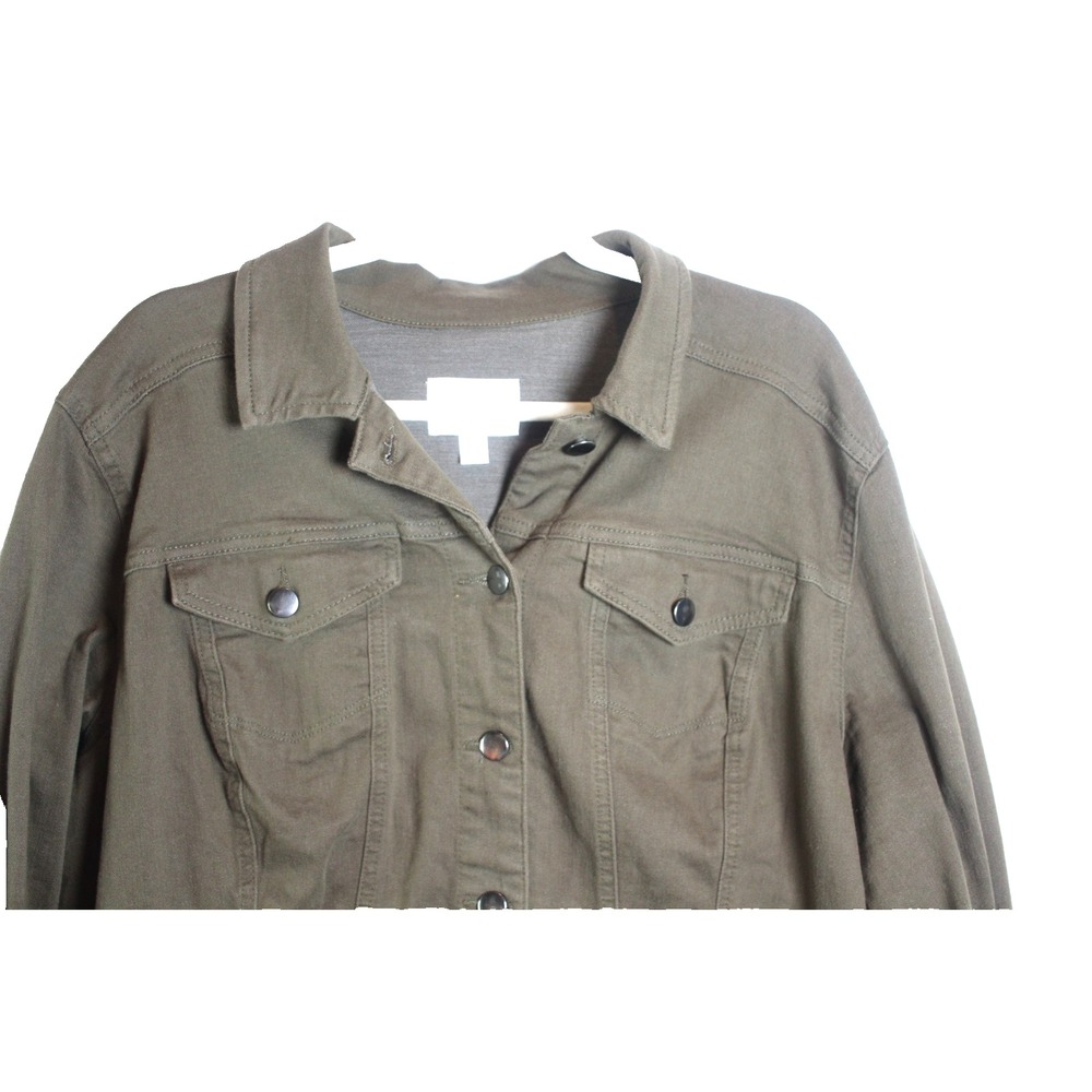 Market & Spruce Women's XXL Olive Green Stretch Denim Jean Jacket - Picture 3 of 7